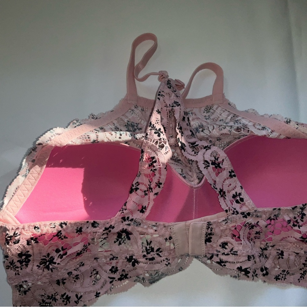 Victoria’s Secret PINK Lace Longline Bralette Large – Pink & Black Floral - Picture 4 of 8